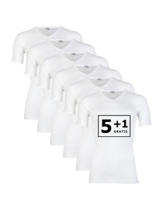 Beeren Heren T-shirt V-hals en K.M. M3000 6Pack Wit