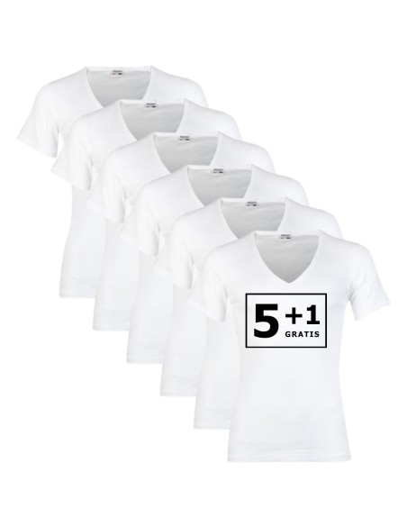 Beeren Heren T-shirt met diepe V-hals M3000 6Pack Wit