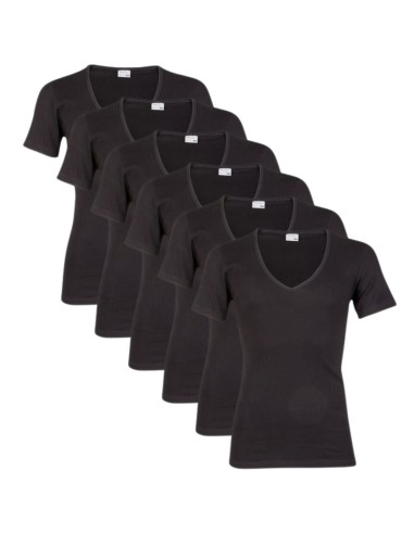 Beeren Heren T-shirt met diepe V-hals M3000 6Pack Zwart