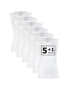 Beeren Heren mouwloos shirt V-hals M3000 6Pack Wit