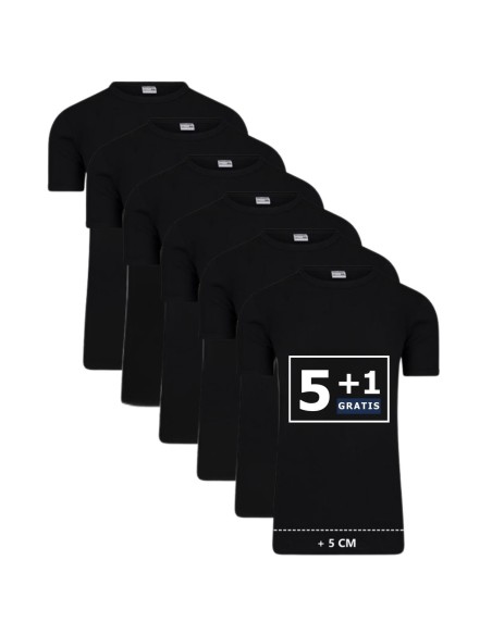 Beeren Heren Extra lang T-shirt met O-hals M3000 6Pack Zwart