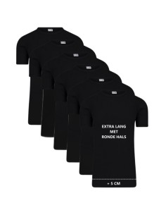 Beeren Heren Extra lang T-shirt met O-hals M3000 6Pack Zwart