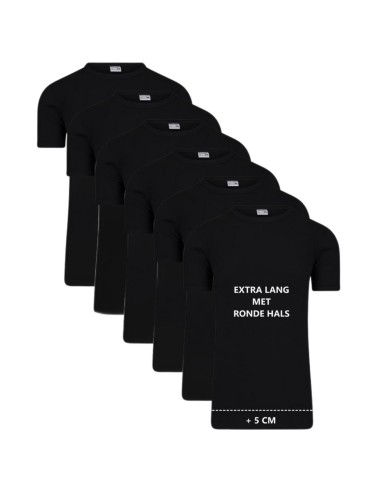 Beeren Heren Extra lang T-shirt met O-hals M3000 6Pack Zwart