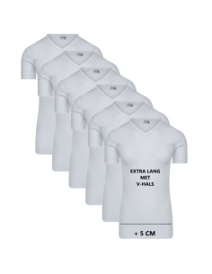 Beeren Heren Extra lang T-shirt met V-hals M3000 6Pack Wit