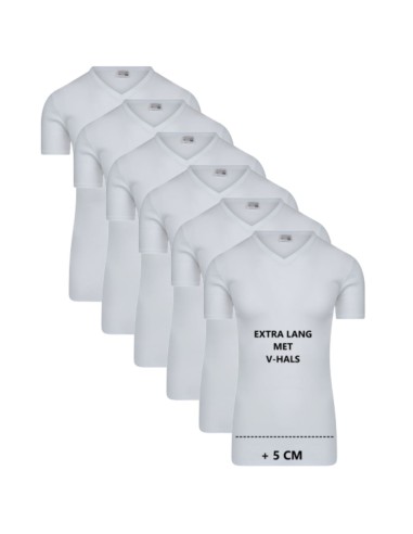 Beeren Heren Extra lang T-shirt met V-hals M3000 6Pack Wit
