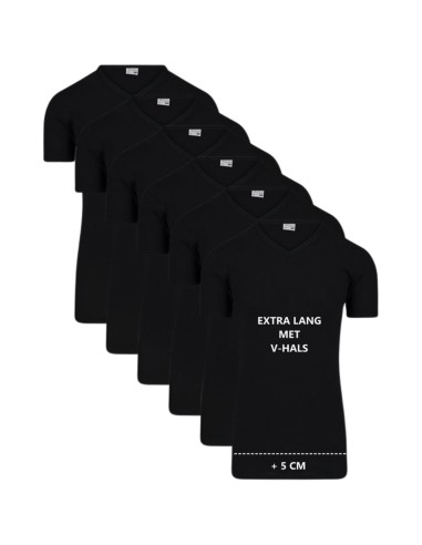 Beeren Heren Extra lang T-shirt met V-hals M3000 6Pack Zwart