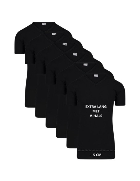 Beeren Heren Extra lang T-shirt met V-hals M3000 6Pack Zwart