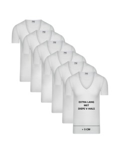 Beeren Heren Extra lang T-shirt met diepe V-hals M3000 6Pack Wit