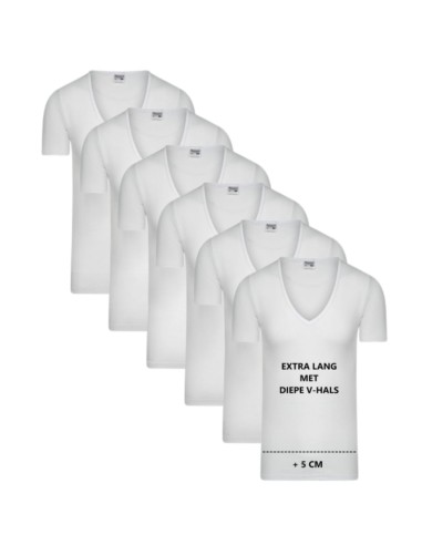 Beeren Heren Extra lang T-shirt met diepe V-hals M3000 6Pack Wit
