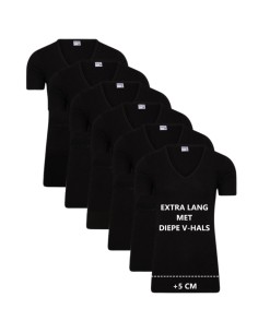 Beeren Heren Extra lang T-shirt met diepe V-hals M3000 6Pack Zwart