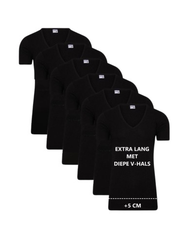 Beeren Heren Extra lang T-shirt met diepe V-hals M3000 6Pack Zwart