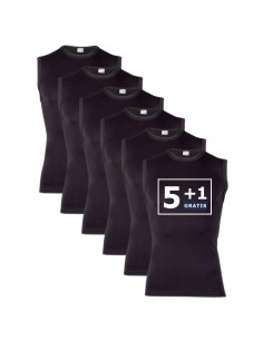 Beeren Heren mouwloos shirt Young (zachte micro stof) 6Pack Zwart