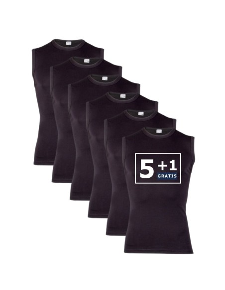 Beeren Heren mouwloos shirt Young (zachte micro stof) 6Pack Zwart