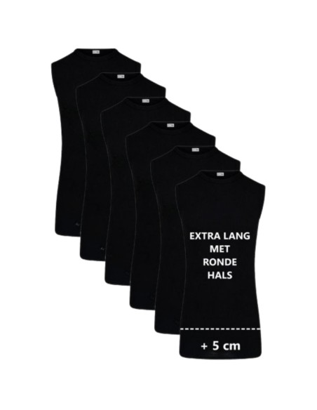 Beeren Extra lang mouwloos shirt M3000 6Pack Zwart