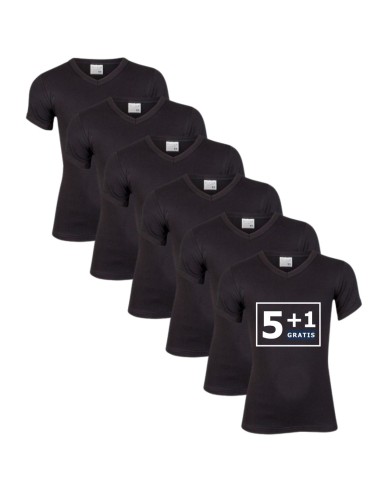 Beeren Jongens T-shirt V-hals M3000 6Pack Zwart