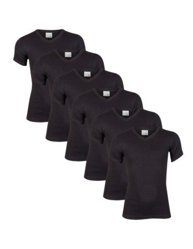 Beeren Jongens T-shirt V-hals M3000 6Pack Zwart