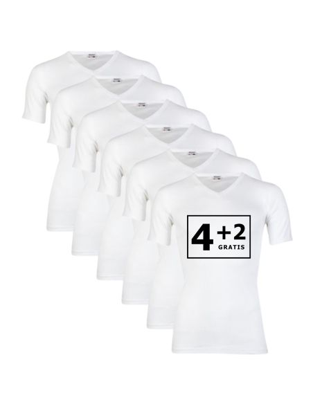 Beeren Heren T-shirt V-hals en K.M. M3000 6Pack Wit