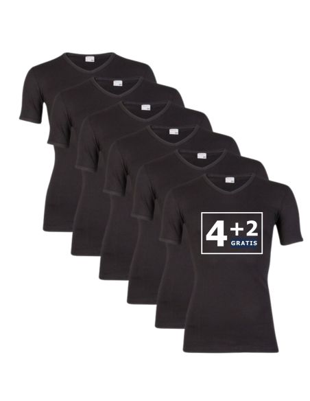 Beeren Heren T-shirt V-hals en K.M. M3000 6Pack Zwart