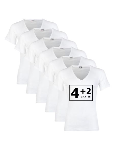 Beeren Heren T-shirt met diepe V-hals M3000 6Pack Wit