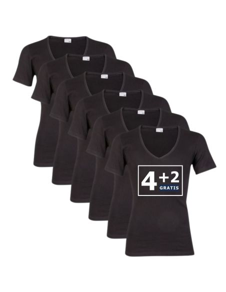 Beeren Heren T-shirt met diepe V-hals M3000 6Pack Zwart