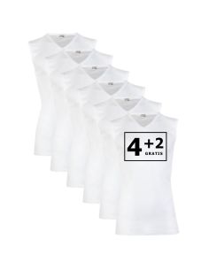 Beeren Heren mouwloos shirt V-hals M3000 6Pack Wit
