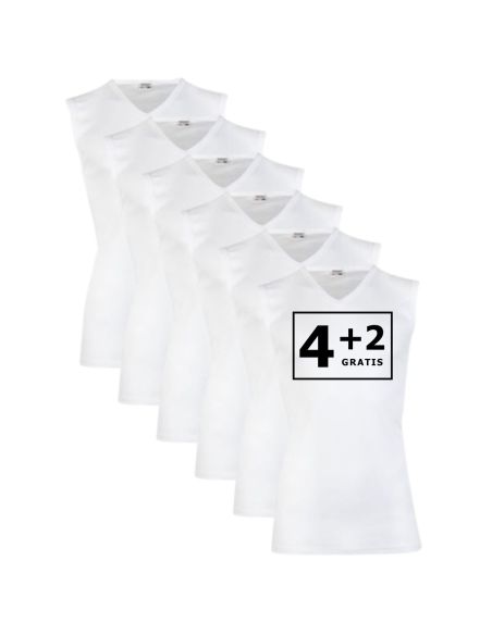 Beeren Heren mouwloos shirt V-hals M3000 6Pack Wit