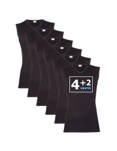 Beeren Heren mouwloos shirt V-hals M3000 6Pack Zwart
