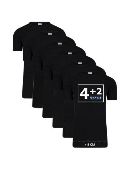 Beeren Heren Extra lang T-shirt met O-hals M3000 6Pack Zwart