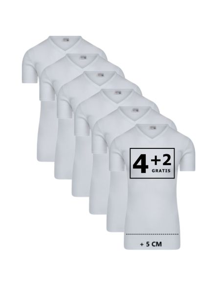 Beeren Heren Extra lang T-shirt met V-hals M3000 6Pack Wit