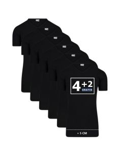 Beeren Heren Extra lang T-shirt met V-hals M3000 6Pack Zwart