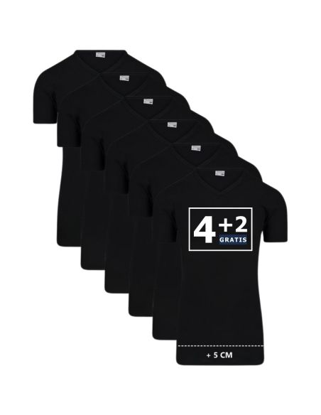 Beeren Heren Extra lang T-shirt met V-hals M3000 6Pack Zwart