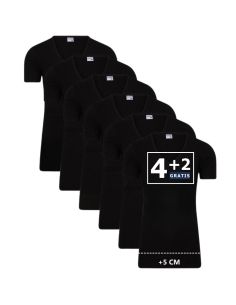 Beeren Heren Extra lang T-shirt met diepe V-hals M3000 6Pack Zwart