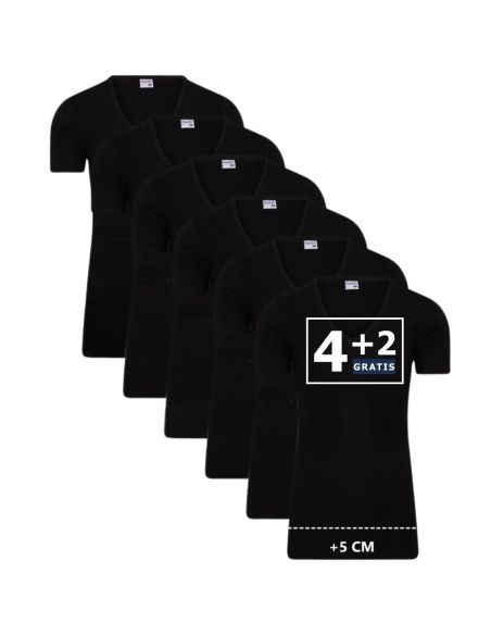 Beeren Heren Extra lang T-shirt met diepe V-hals M3000 6Pack Zwart