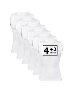 Beeren Heren mouwloos shirt Young (zachte micro stof) 6Pack Wit