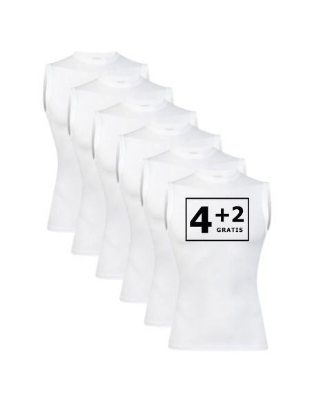 Beeren Heren mouwloos shirt Young (zachte micro stof) 6Pack Wit