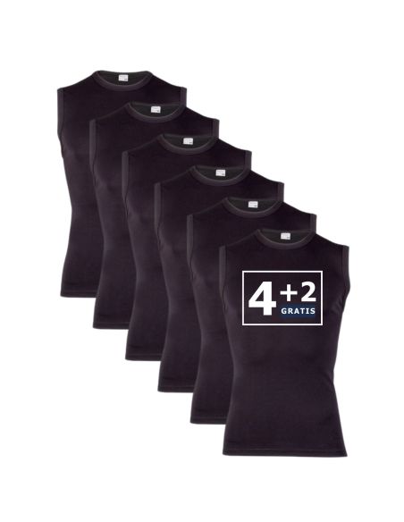 Beeren Heren mouwloos shirt Young (zachte micro stof) 6Pack Zwart