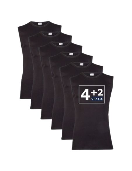 Beeren Heren mouwloos shirt M3000 6Pack Zwart
